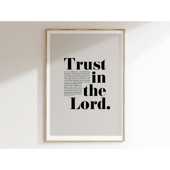 Trust In The Lord Bible Verse Wall Art, Proverbs 3:3-8, Christian Modern Scripture Poster, Bold Typography, Minimalist Home Decor, Gift Wall Art, Modern Wall Decor, 8x12 UNFRAMED