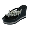 thumbnail image 6 of Womens Platform Flip Flops Butterfly Rhinestone Glitter Wedge Sandals Fashionable Slip on Wedges Heels Slides Black Size 6.5, 6 of 6