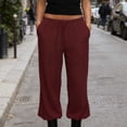 thumbnail image 4 of Tqcoqu Wide Leg Palazzo Pants for Women Casual Loose Drawstring Trendy Beach Linen Trousers with Pockets Vacation,Wine,Women's S-XXXL, 4 of 6