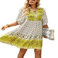 thumbnail image 4 of Femmes Demi-Manche Robe Vintage Floral Print Bouton Bandage Été Robe Boho, 4 of 6