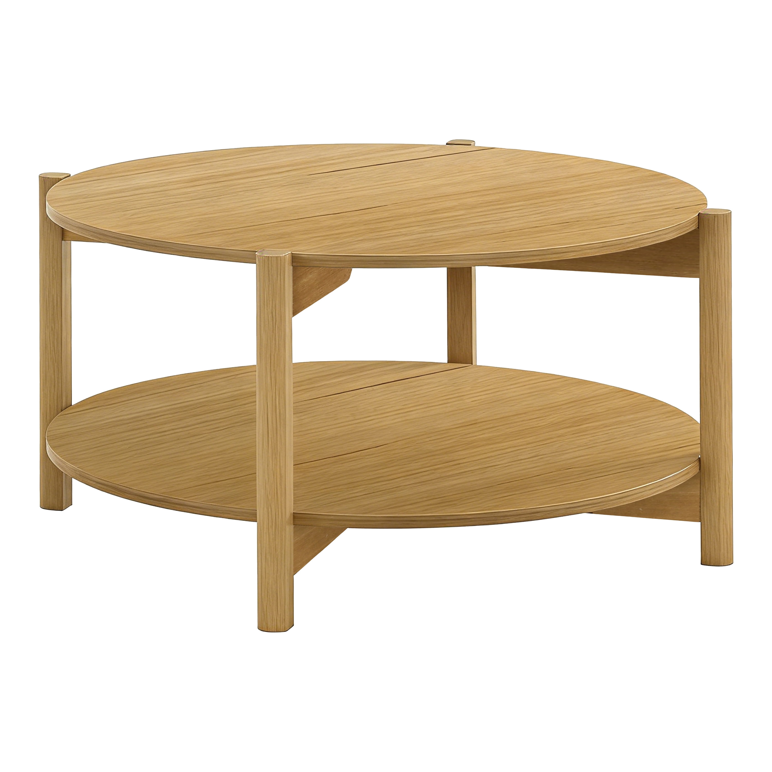 Furniture of America Afra Modern Wood Round Coffee Table with Open Bottom Shelf, Natural
