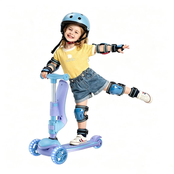 GLIDEZONE Kids Kick Scooter With Seat and LED Wheels, 2-in-1 Sit to Stand, Foldable, Adjustable Height, Ages 3-14, Purple
