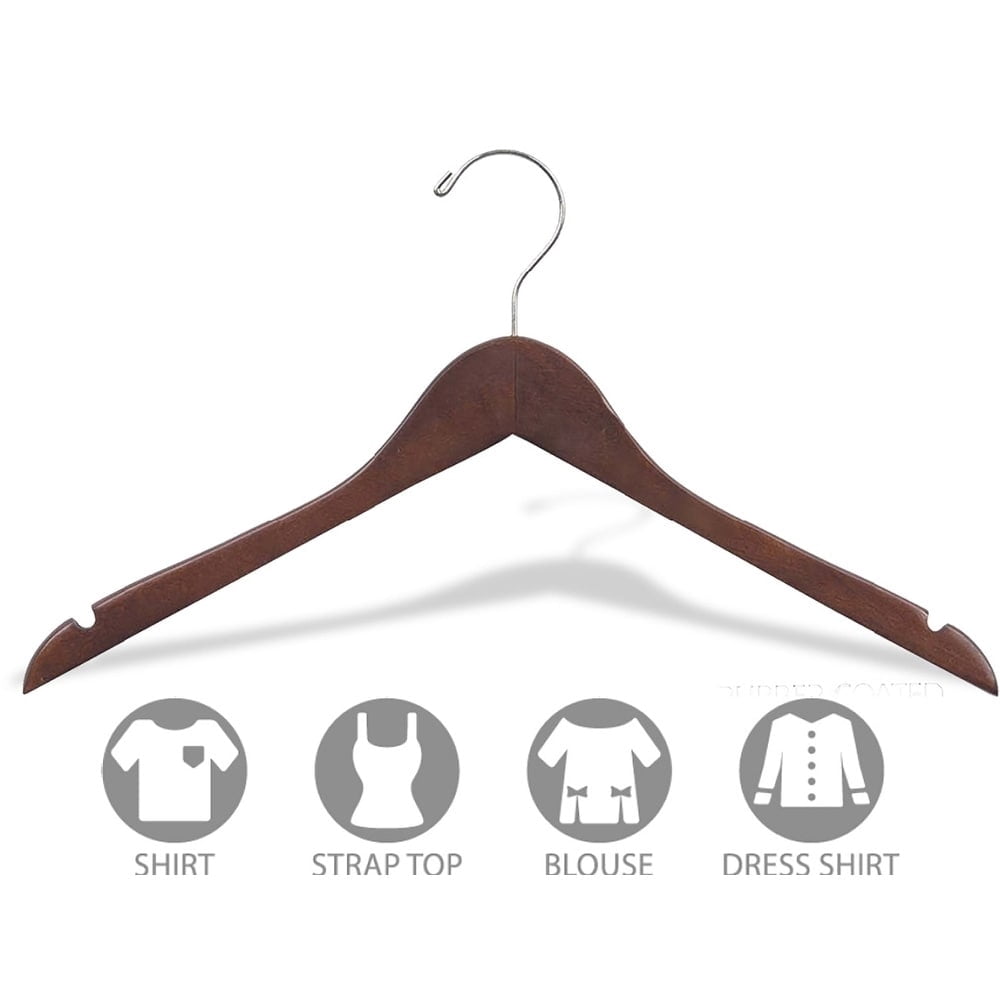 INTERNATIONAL HANGER Rubber Coated Walnut Wood Top Hanger, 100 Pack