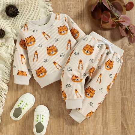 

Hunpta Toddler Boys Girls Long Sleeve Cartoon Prints Ribbed T Shirt Tops Sweater Pants Outfits