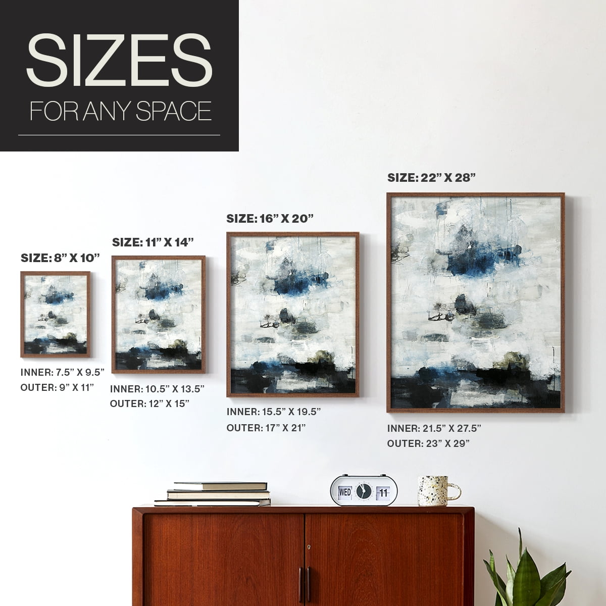 Black & Blue Framed Print in Brown Solid Wood Framed Print No Nail Hanging