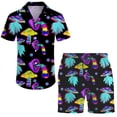 thumbnail image 2 of Conjunto retro psicodélico de los años 80 y 90 con estampado de setas mágicas, camisa 3D, pantalones cortos casuales de playa de gran tamaño, 2 piezas, estilo hawaiano para vacaciones para hombres, 2 of 4