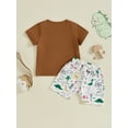 thumbnail image 5 of FEORJGP Little Boys Summer 2Pcs Casual Outfits 6M 12M 18M 2T 3T 4T Toddler Baby Round Neck T-Shirts Dinosaur Print Shirts Short Sleeve Tops and Elastiomfy Daily Clothes Set for Holiday Beach, 5 of 8