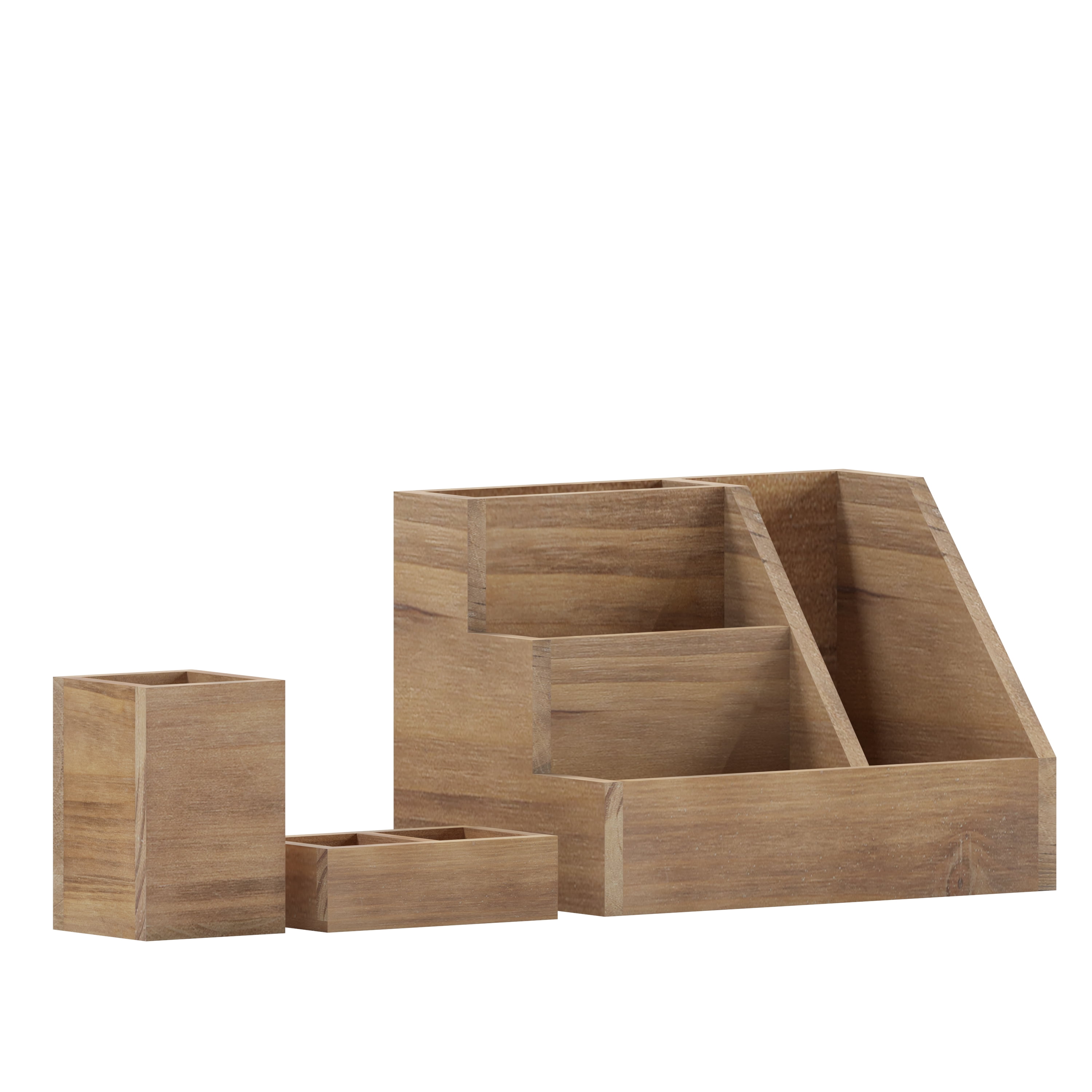 Merrick Lane 3 Piece Wooden Desk Organizer Set for Desktop, Countertop, or Vanity in Rustic Brown