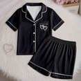 thumbnail image 3 of LIIPEE Girls Pajamas Kids Casual Summer Cute Heart Print Flat Collar Short Sleeve Button Down Shirts And Shorts Sleepwear 2 Piece Set Comfortable Daily Fashion Nightwear,10-11 Years, 3 of 8