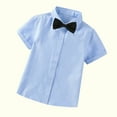 thumbnail image 5 of TFEOQRY Kids Boys Cotton Dress Shirt Toddler Fashion Short Sleeve Blouse Solid Color Gentleman's School Uniform Shirt Bow Tie Suit Blue, 5 of 5