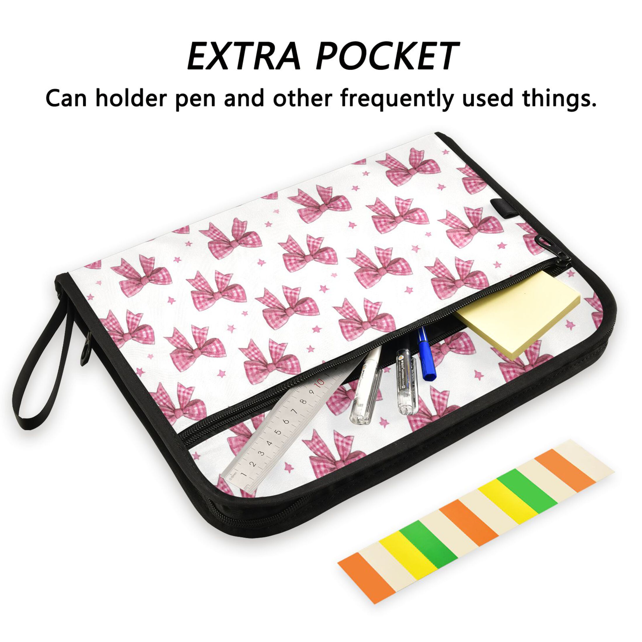WOBOGO Pink Gingham Bows Expanding File Folder Letter Size Accordion Filing Organizer 13 Pocket Separate Organ Pocket
