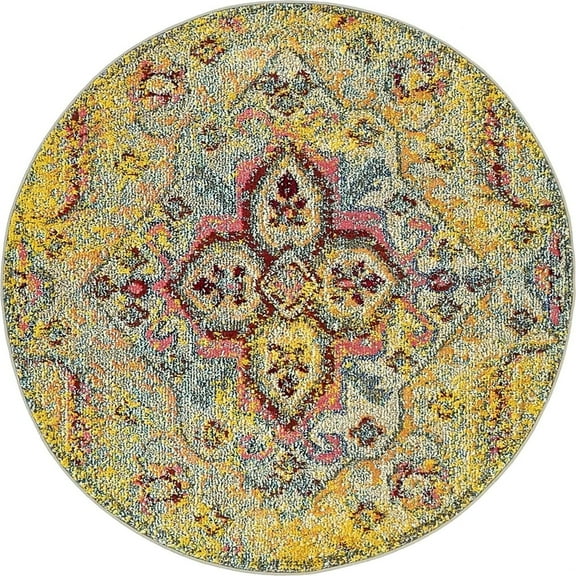 Unique Loom Vita Collection Area Rug - Van Gogh (4' 1" Round Yellow/Beige)