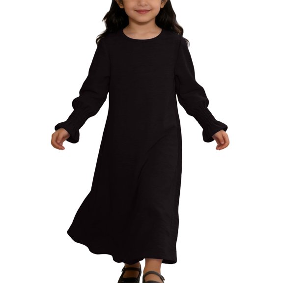 MEZZALL Dresses Elegant Girls Dress With Floral Lace Hem And Round Neck Solid Color Party Gown Celebrations Boho Short Sleeve Crew Neck Solid Color Child Sundress