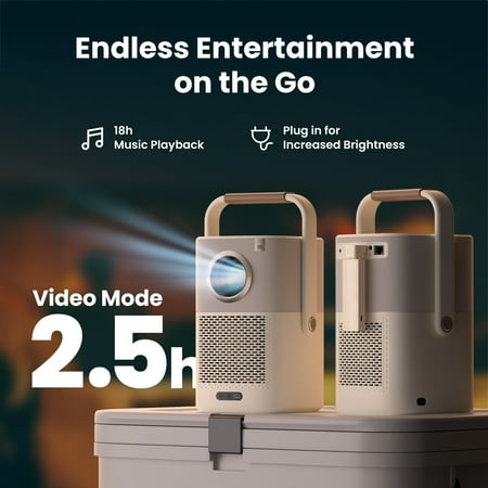 Yaber - T2 Plus Portable Projector, Built-in battery, JBL Dolby Audio Native 1080P Auto Focus & Keystone WiFi6 Bluetooth - Cream