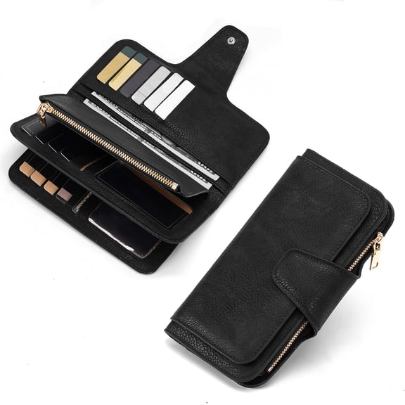 Leather Wallets for Men, Bifold Wallet Slim Minimalist for Women with RFID Blocking, Card Holders, ID Window, Money Clip, Coin Pocket, Black