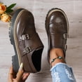 thumbnail image 5 of Wensltd Women British Style Loafers Solid Color Round Toe Chunky Shoes Women Wide Width Shoes, 5 of 8