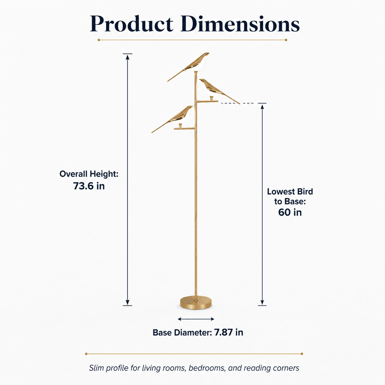 74" Floor Lamp for Living Room,3 Bird Floor Lamp with Remote Control,Dimmable Standing Lamp Tall Pole Lamps for Bedroom,Gold,Bulb Included