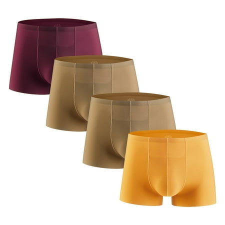 New Release Men s 4PC Ice Silk Traceless Quick-Dry Loose Breathable Elastic Exercise Home Underwear Comfortable Flat Angle Briefs Holiday Stockings|100%Polyester Brown Sopatenor