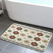 Southwestern Bath Mat,  American Pattern Boho Fabric bath mat set, Western Geometric bathroom rug, 17X29 Inches ,Beige