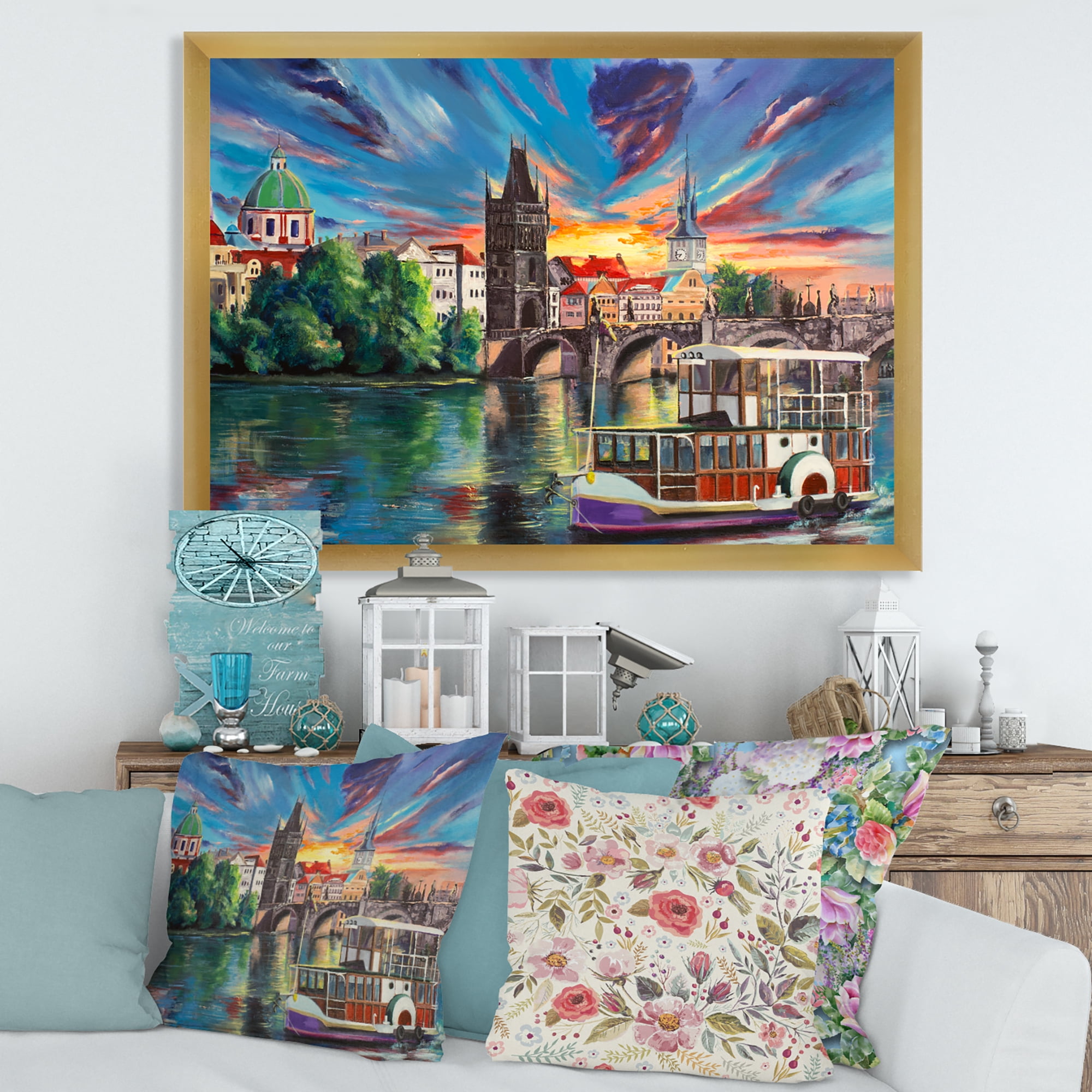 Designart 'Sunset Over Cityview Of Prague' Children's Art Framed Art Print