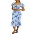 thumbnail image 2 of Femmes Été Manches Courtes Floral Wrap Froncé Ourlet Plissé Swing Midi Robe de Soleil, 2 of 8