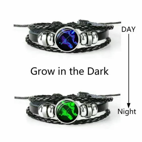 EOEMY Glow In The Dark Leather Braided Bracelet 12 Constellation Zodiac Sign Women Hot-Sagittarius