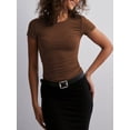 thumbnail image 5 of Biezeib Women Short Sleeve T-Shirts Solid Color Crew Neck Shirts Summer Casual Slim Fit Tops Streetwear, 5 of 6
