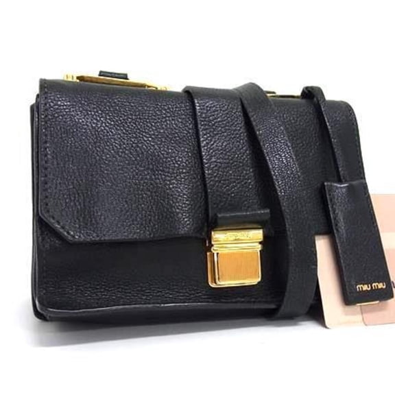 Pre-Owned Miu Miu Miu Madras Shoulder Bag RT0609 Black Leather Women's