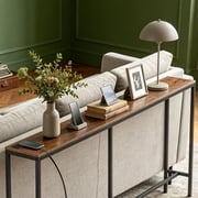 ZENY Sofa Table with Charging Station 70 inch Console Table, Brown