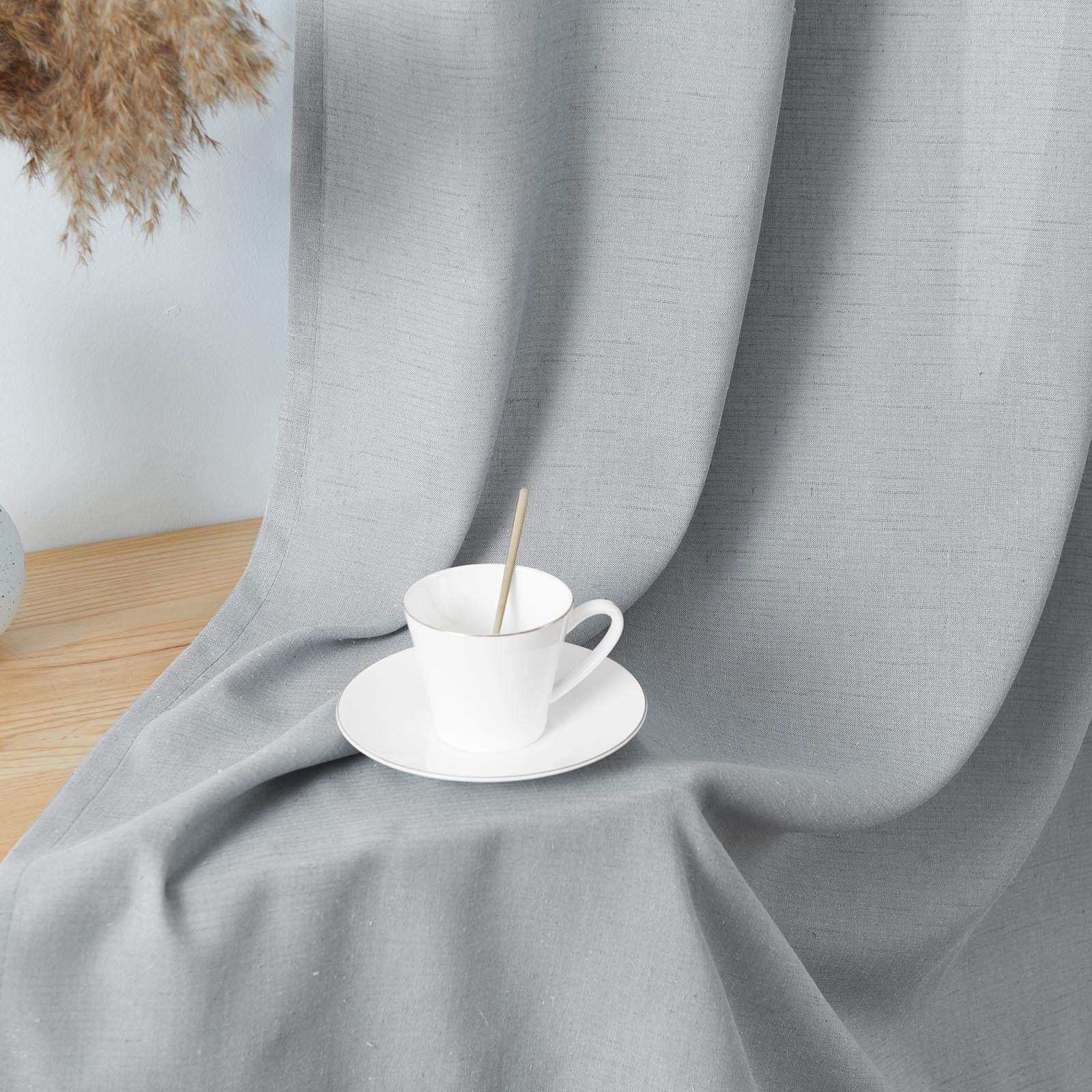 Curtainking Linen Farmhouse Curtains Back Tab Curtains and Drapes for Living Room Bedroom 96 inches Rod Pocket Grey Light Filtering Curtains Pack of 2