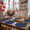 thumbnail image 5 of Navy Blue Round 13 Inch Placemats Set of 4, Geometric Leaf Diamond Plaid Abstract Check HeatResistant Non Slip Place Mats for Dining Table, Wipeable Braided Kitchen Table Mats for Housewarming, 5 of 9