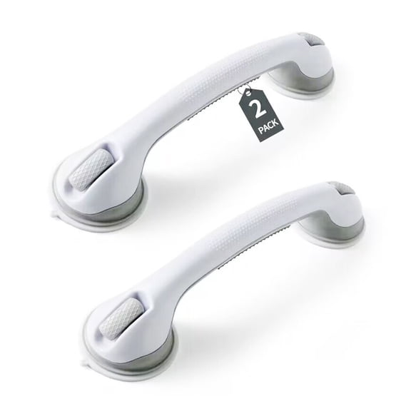 Behome 2 Pack Shower Grab Bar, 16’’ Suction Shower Handles for Bathtubs and Showers, Removable Handrails for Seniors Elderly, No Drilling