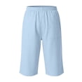 thumbnail image 3 of OYXSER Boys 3/4 Linen Capri Pants Drawstring Elastic Waist Summer Beach Shorts Pockets, Sky Blue 4-5Y, 3 of 6