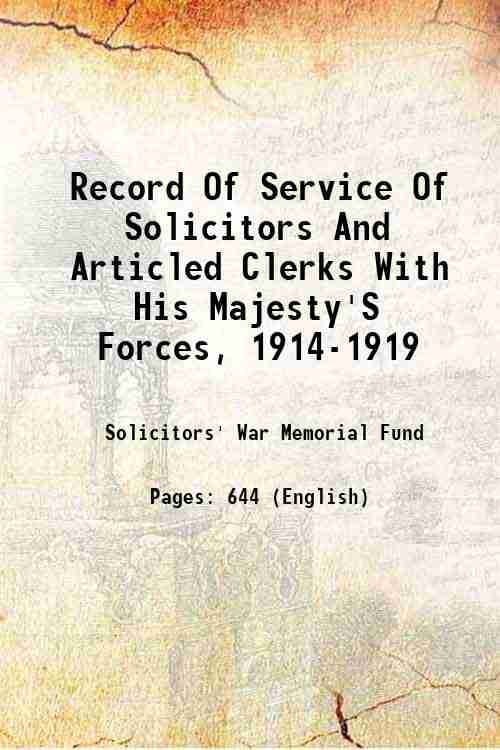 Record Of Service Of Solicitors And Articled Clerks With His Majesty'S