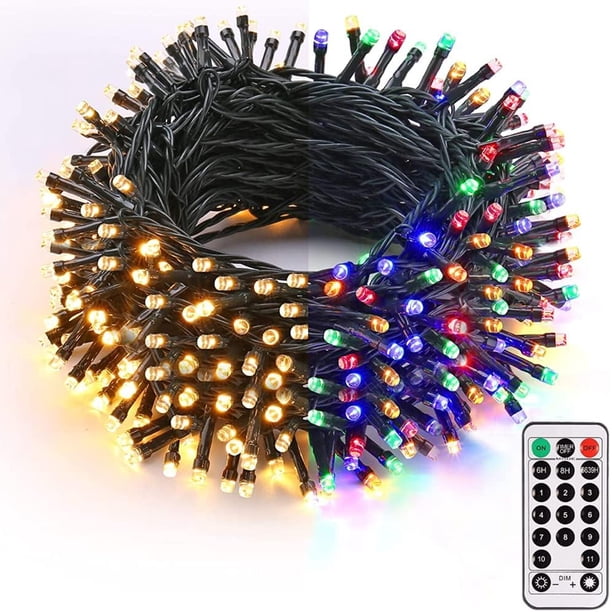 Luces de Navidad, 20 M 200 LED 11 Modos de Iluminación Que Cambian de Color, Blanco Cálido y Multicolor con Remoto, Enchufe de Extremo a Extremo para Exterior, Navidad, Fiesta