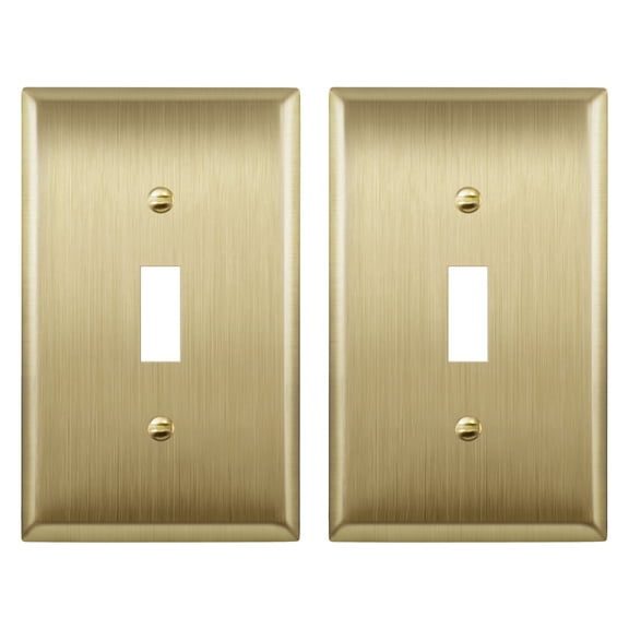 ENERLITES Toggle Light Switch Metal Wall Plate, Stainless Steel Switch Cover, Corrosion Resistant, Standard Size 1-Gang 4.50" x 2.76", 7711-BB-2PCS,Stainless Steel 201, Brushed Brass, Gold, 2 pack