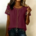 thumbnail image 5 of Ashirexll Summer Tops for Women Casual Linen Blouse Short Sleeve Floral Embroidery Lace Detail Summer Top for Daily, 5 of 7