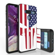 LG G8 ThinQ Case, PimpCase Slim Wallet Case   Dual Layer Card Holder Designed For LG G8 ThinQ (Released 2019) US Flag Skull