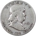 thumbnail image 1 of 1951 Franklin Half Dollar VG Very Good 90% Silver 50c US Coin Collectible, 1 of 2