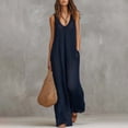 thumbnail image 2 of NMMUED Women's Swimsuit Cover Up Crochet Jumpsuit V Neck Sleeveless Knit Romper Bathing Suit Coverups Wide Leg Pants Summer Vacation Beachwear Resort Outfits Navy L, 2 of 8