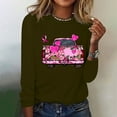 thumbnail image 4 of CLOISE Breast Cancer Shirts Women Long Sleeve Crewneck Shirts Ribbon Oversized Breast Cancer Support Tops Cute Comfy Tshirts Cancer Awareness Outfits Army Green XL, 4 of 4