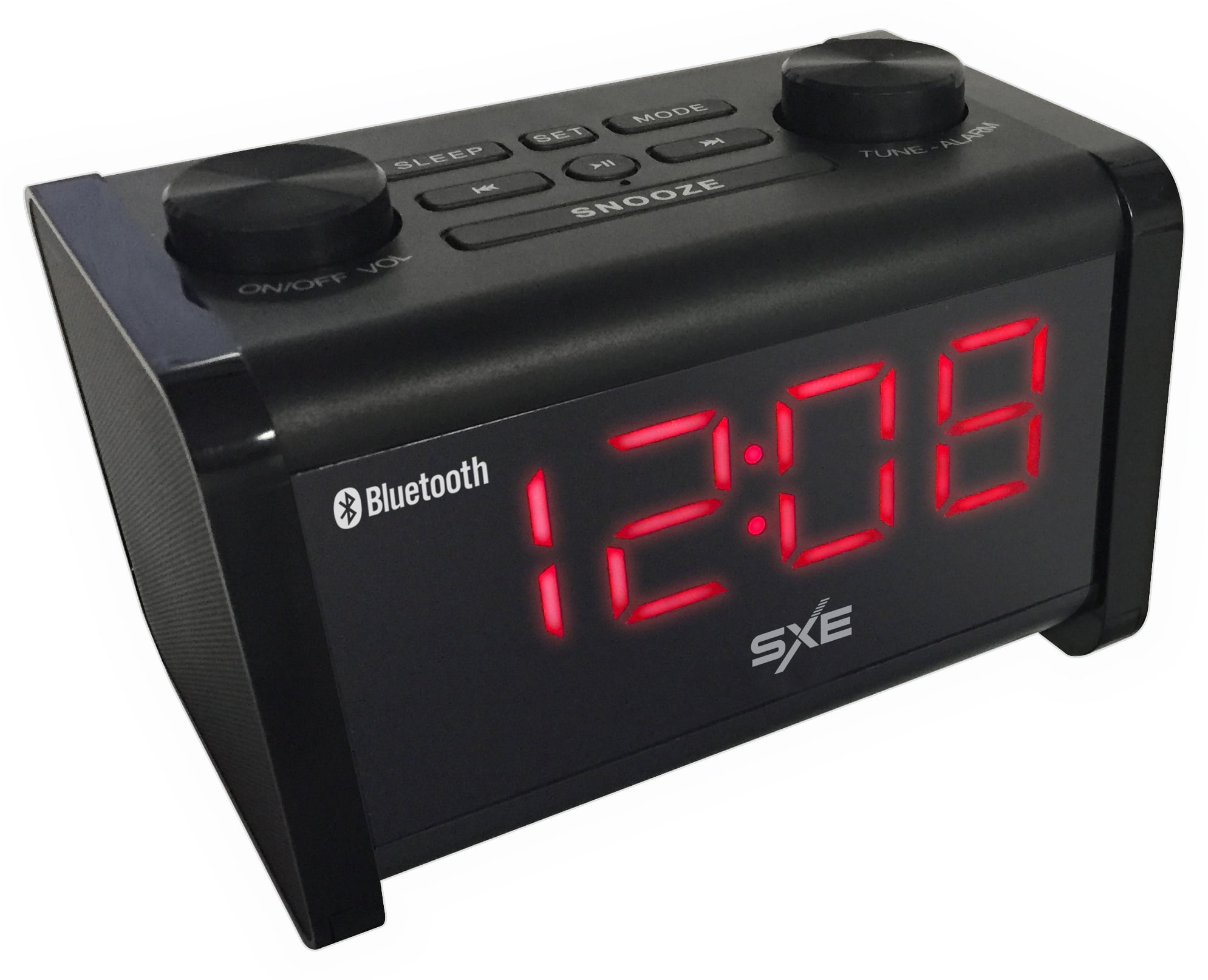 SXE Digital Red LED FM Clock Radio with Bluetooth USB Charging Port