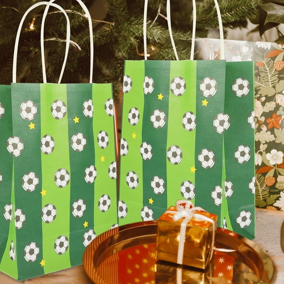 HONMEET Party Treat Bags Soccer Candy Bags Green Handle Design 12Pcs 8.3X5.9X3.1In