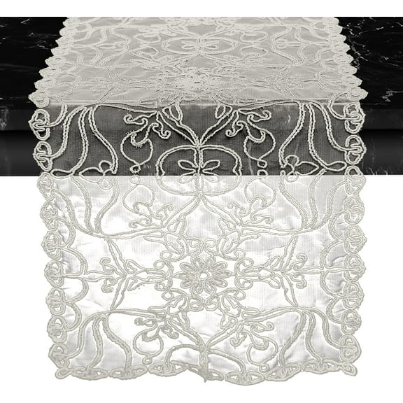 Elegant Comfort Embroidered Ingrid Table Runner, Lace-Style Dresser Scarf for Home and Dining Room, Decorative Tabletop Accent for Kitchen, Indoor, and Outdoor Use, 16 X 20 Inches, Beige