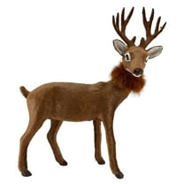 Felt Brown and White Deer with Faux Fur Scarf Figurine Decoration 10.5 Inch