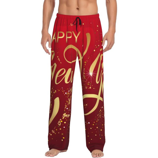 Fotbe Happy New Year2 Pantalones de Pijama para Hombre, Pantalones de Dormir, Pantalones de Casa con Cintura Ajustable y Bolsillos-Small