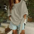 thumbnail image 6 of Women's Roll Up Short Sleeve Loose Side Knot Front T Shirts Cotton Casual Crew Neck Blouse Summer Side Beach Top Gray S, 6 of 6