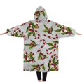 thumbnail image 2 of Oversized Wearable Blanket Hoodie,White Christmas Candy Cane Pattern Sherpa Blanket Hoodie with Super Pockets,Super Warm Fuzzy Pullover for Women & Men, 2 of 6