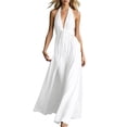 thumbnail image 2 of Karymi Halter Deep V Maxi Dress, Sleeveless Twist Front High Slit Backless Flowy Vacation Evening Gown Summer Dresses for Women, 2 of 6