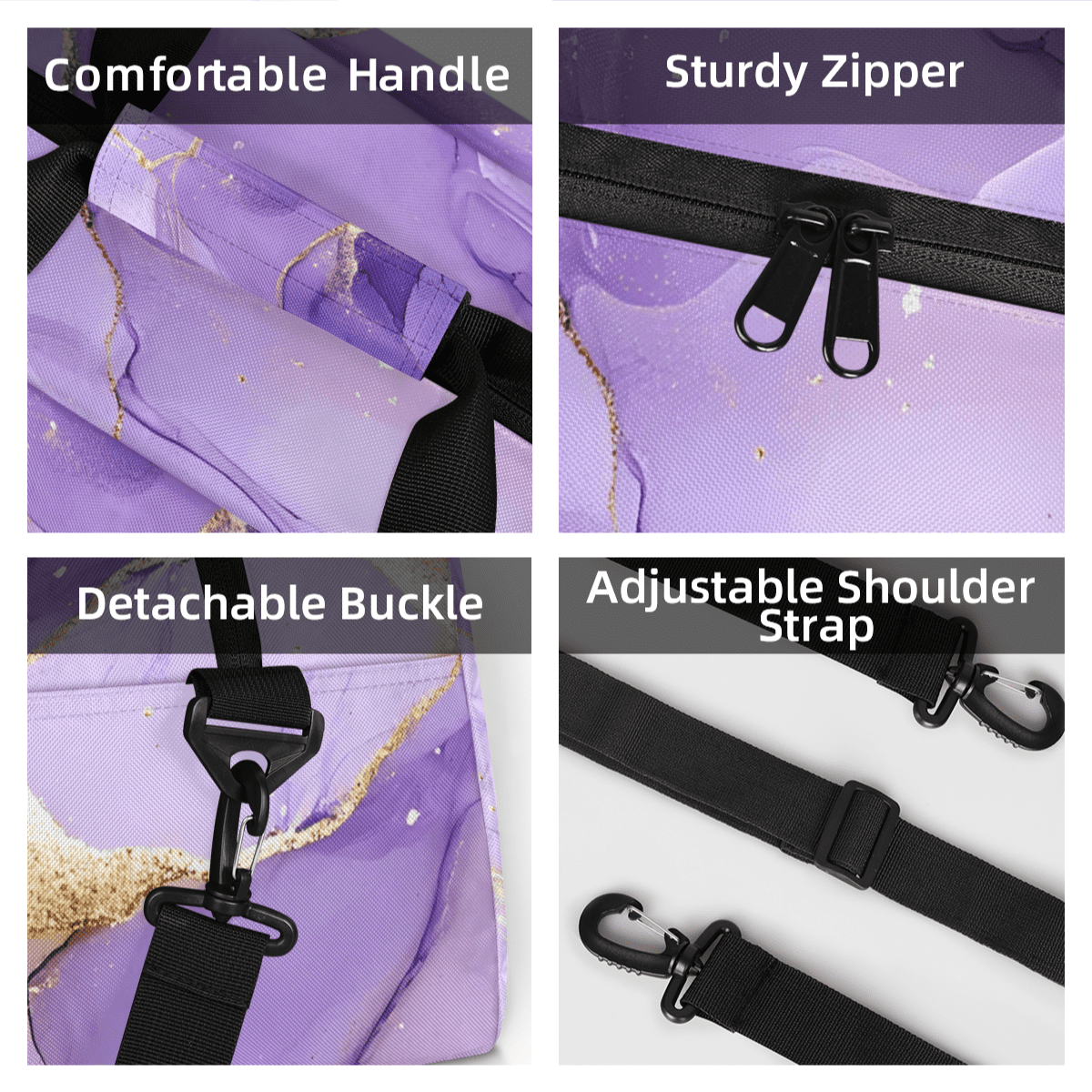 Herdesigns Purple Sports Duffle Bags Travel Duffle Bag Gym Bag Marble Weekender Travel Bag Waterproof Overnight Bag Carry On Travel Tote Bag Dance Bags